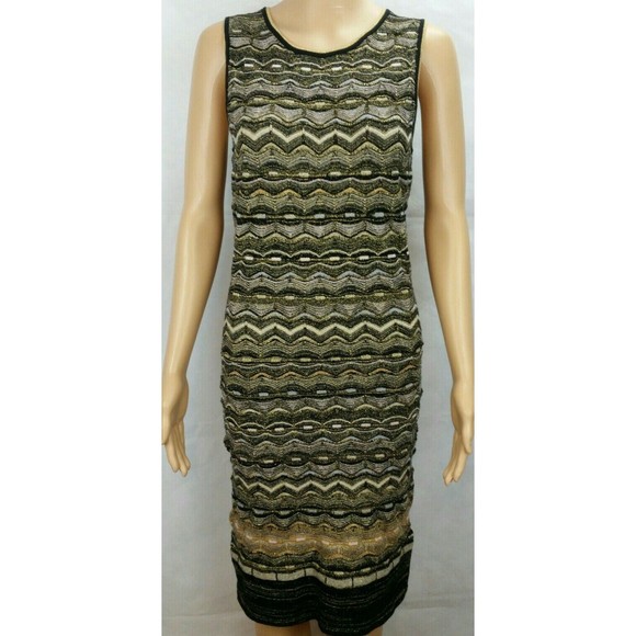 Minnie Rose Women's (M) Sleeveless Black, Gold, & Ivory Metallic Knit Deco Dress - Picture 2 of 12